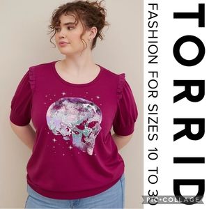 ❌️SOLD❌️ Torrid Lightweight French Terry Short Sleeve Sweatshirt—Skull Purple